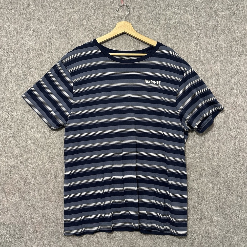 Hurley Y2K Surf Skate Striped T-Shirt Men's L Navy Blue Casual Tee‎